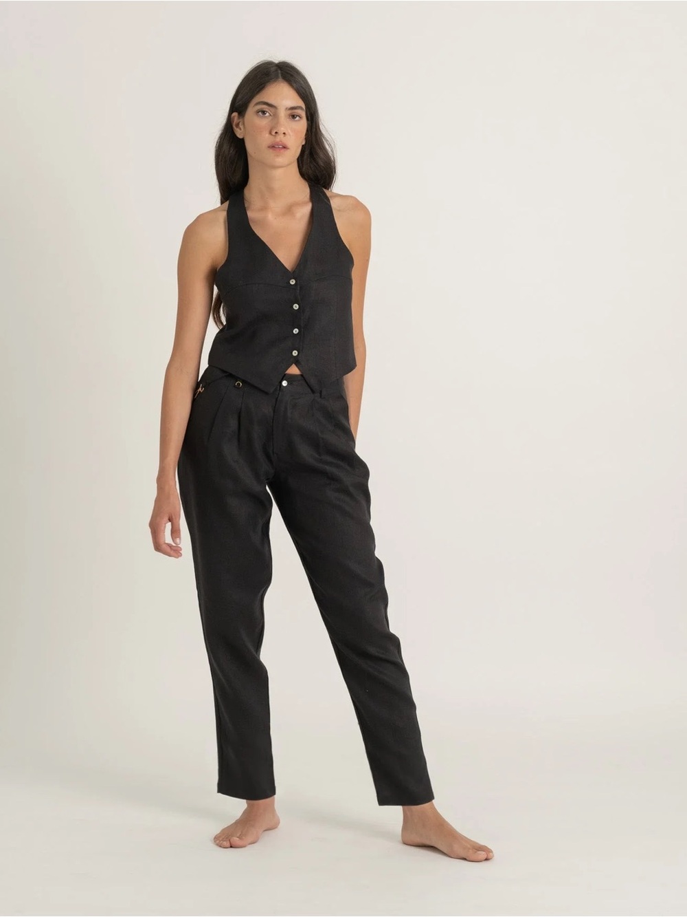 LUXMII Pioggia Premium European Linen Trousers Black Size L Made in Portugal